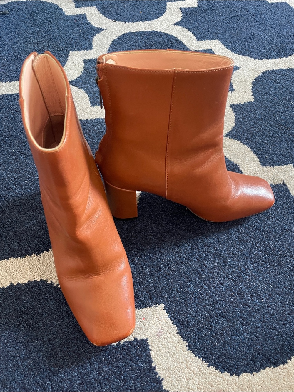 JCrew 7.5 Fall Tan Leather Mid-Heel Ankle Boots